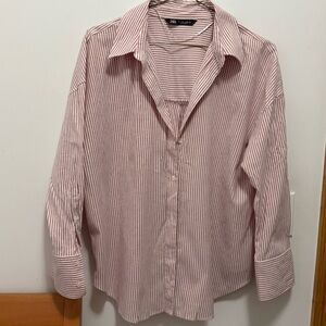 Zara Red/White Striped Long Sleeve Shirt